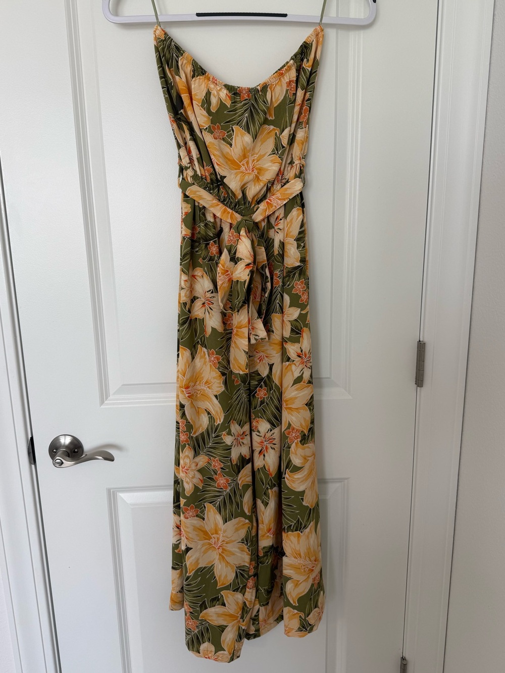Blu Pepper Olive Floral Romper with Yellow and Orange Blooms